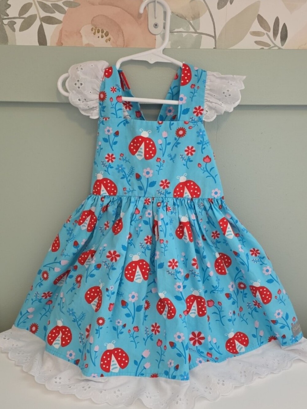 Eleanor Rose 4/5 Ladybug Pinafore Dress 4t 5t Smocked Brand Cottagecore